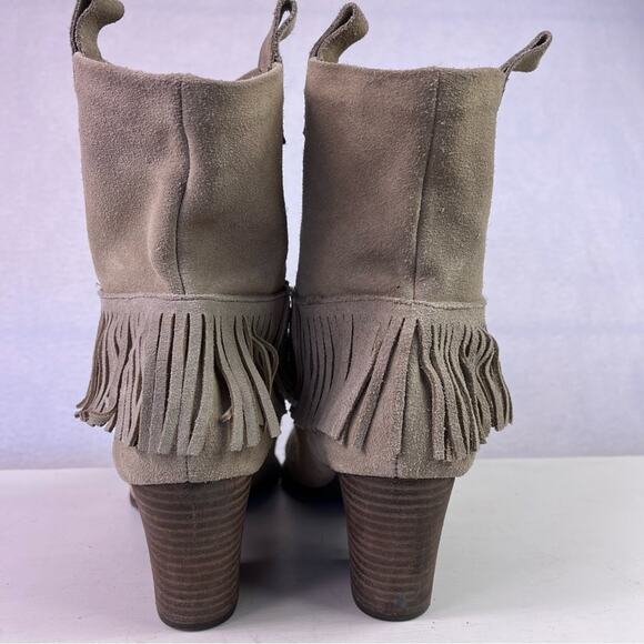 Shyanne Boots Womens 11 Brown Taupe Ankle Suede Leather Fringe Block Heel Boho - Picture 10 of 14